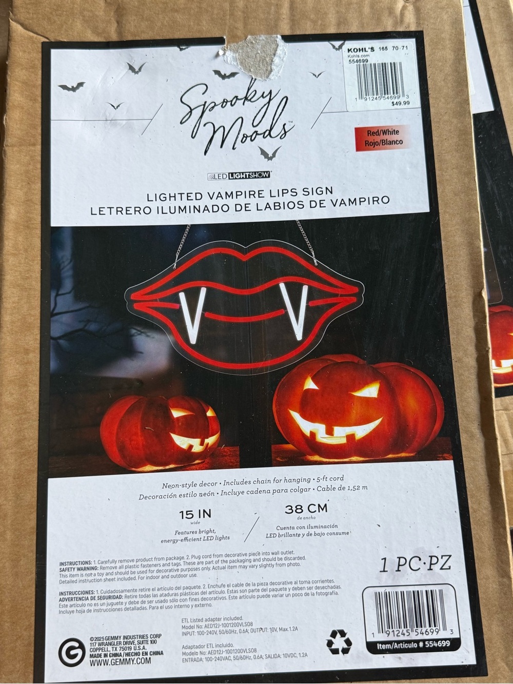 LED Vampire Lips Sign by spooky moods by kohls new in box